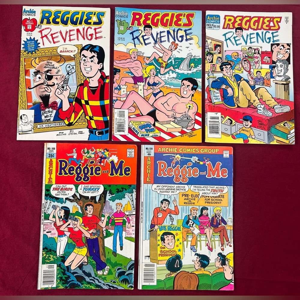 Rare Vintage Archie Comics Reggie Comic Book Lot of 5 Collectible Retro Classic